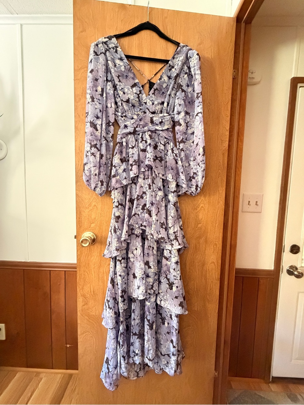 Tiered Lavender Floral Maxi Dress with Long Sleeves